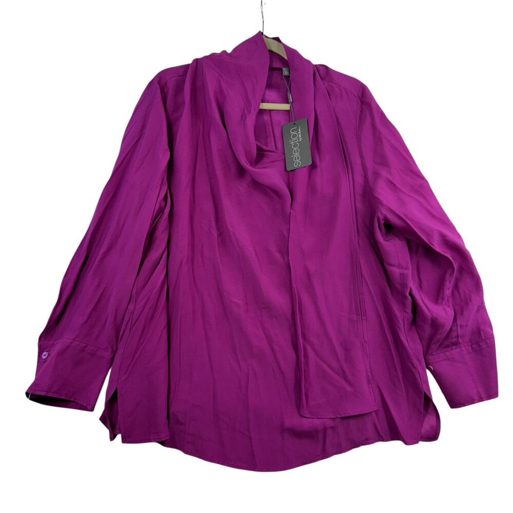 Ulla Popken Selection 20/22 2X Satin Top Berry Swing Tunic Shirt Long Sleeve NEW